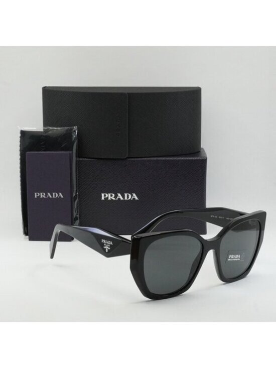 Prada PR19ZS 1AB5S0 Sunglasses Black Square Frame, Dark Grey Lenses